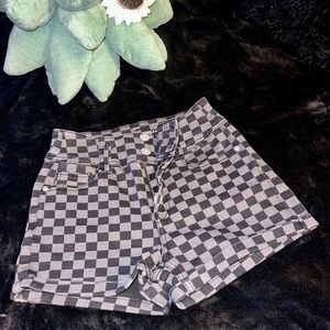 Black and Grey Stretchy Checkered Shorts